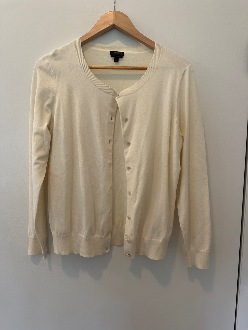 Talbots Cream Button-Front Crewneck Cardigan